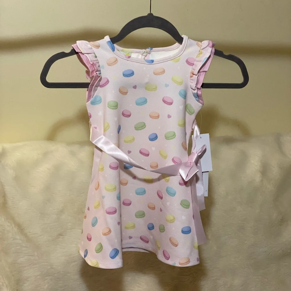 Samara Macaron Print Dress w/ Satin Ribbon 18 Months